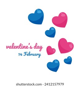 Cute happy valentines day set. Cartoon love romantic stickers elements with hearts. Hand drawn vector illustration