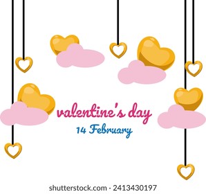 Cute happy valentines day set. Cartoon love romantic stickers elements with hearts. Hand drawn vector illustration