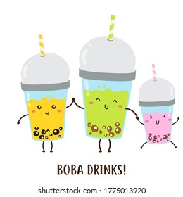 Cute happy various boba drinks vector design, can be use to make poster