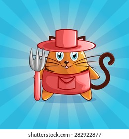 Cute and happy vector farmer cat 