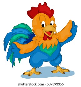 Cute and happy vector Rooster. Simple cartoon style. New Year Collection.