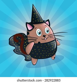 Cute and happy vector wizard cat 
