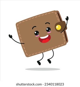 Cute happy wallet character. Funny jump purse cartoon emoticon in flat style. financial emoji vector illustration