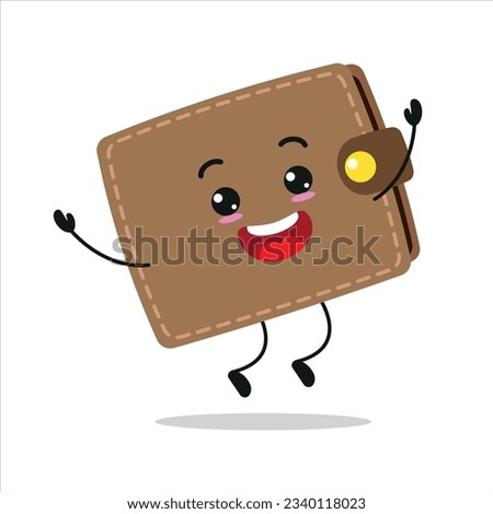 Cute happy wallet character. Funny jump purse cartoon emoticon in flat style. financial emoji vector illustration