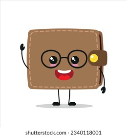 Cute happy wallet character. Smiling and greet purse cartoon emoticon in flat style. financial emoji vector illustration
