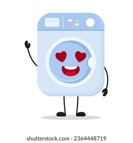 Cute happy washing machine character. Funny fall in love home appliance cartoon emoticon in flat style. bag vector illustration