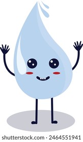 Cute Happy Water Drop Character Isolated on White Background. Vector Flat Cartoon Illustration.