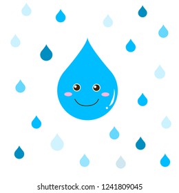 Cute happy water drop with different blue shades for background