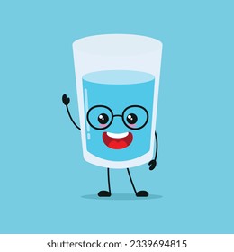 Cute happy water glass character. Smiling and greet glass cartoon emoticon in flat style. water emoji vector illustration