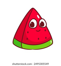 Nette glückliche Wassermelonen-Cartoon-Vektorgrafik. In: Fruit Summer Concept Design Illustration. Handgezeichneter Stil. Isolierter weißer Hintergrund.