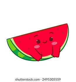 Cute Happy Watermelon Cartoon Vector. Fruit Summer Concept Design Illustration. Hand Drawn Style. Isolated White background.