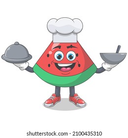 Cute Happy Watermelon Chef Cartoon Vector Illustration. Fruit Mascot Character Concept Isolated Premium Vector