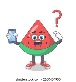 Cute Happy Watermelon Confused Cartoon Vector Illustration. Fruit Mascot Character Concept Isolated Premium Vector