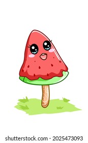 Cute and happy watermelon ice cream in the summer cartoon illustration