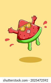 Cute and happy watermelon in the summer cartoon illustration