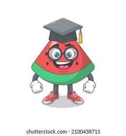 Cute Happy Watermelon University Graduate Cartoon Vector Illustration. Fruit Mascot Character Concept Isolated Premium Vector