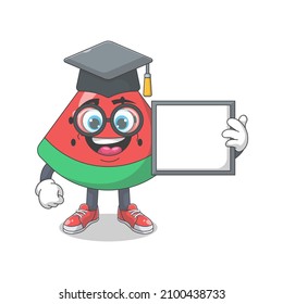 Cute Happy Watermelon University Graduate Cartoon Vector Illustration. Fruit Mascot Character Concept Isolated Premium Vector