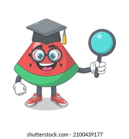 Cute Happy Watermelon University Graduate Cartoon Vector Illustration. Fruit Mascot Character Concept Isolated Premium Vector