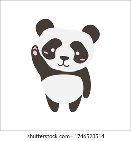 Cuidada y alegre bienvenida panda ilustración plana. Vector.