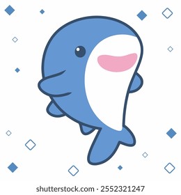 Bonito Feliz Whale Desenho Animado ilustração Sticker Remoto Clip Art Personagem