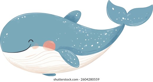 A cute, happy whale, children's illustration