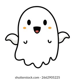 Cute happy white ghost with blush cheeks cartoon