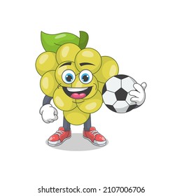 Cute Happy White Grape With Ball Cartoon Vector Illustration. Fruit Mascot Character Concept Isolated Premium Vector