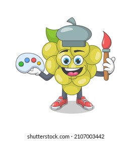 Cute Happy White Grape Cartoon Vector Illustration. Fruit Mascot Character Concept Isolated Premium Vector