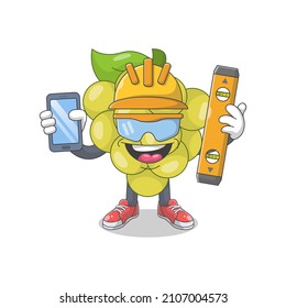 Cute Happy White Grape Cartoon Vector Illustration. Fruit Mascot Character Concept Isolated Premium Vector