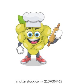 Cute Happy White Grape Chef Cartoon Vector Illustration. Fruit Mascot Character Concept Isolated Premium Vector