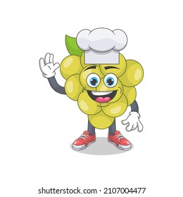 Ilustración del Vector de Caricaturas del Chef Cute Happy White Grape. Concepto de carácter mascota de frutas Vector premium aislado