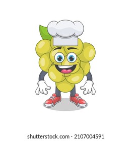 Ilustración del Vector de Caricaturas del Chef Cute Happy White Grape. Concepto de carácter mascota de frutas Vector premium aislado