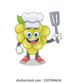 Cute Happy White Grape Chef Cartoon Vector Illustration. Fruit Mascot Character Concept Isolated Premium Vector