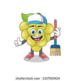 Cute Happy White Grape Cleaner Cartoon Vektorgrafik. Obstmascot-Zeichenkonzept einzeln auf Premium-Vektorgrafik
