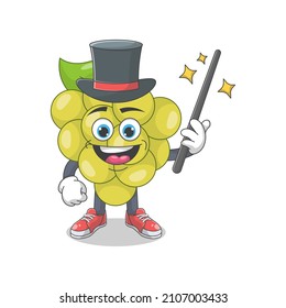 Cute Happy White Grape Magician Cartoon Vector Illustration. Fruit Mascot Character Concept Isolated Premium Vector