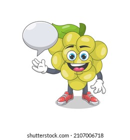 Cute Happy White Grape With Speech Bubbles Cartoon Vector Illustration. Fruit Mascot Character Concept Isolated Premium Vector