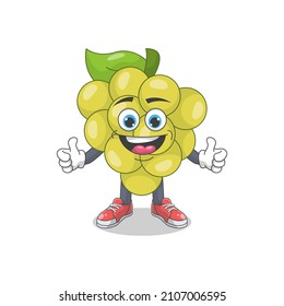 Cute Happy White Grape Thumbs Up Cartoon Vector Illustration. Fruit Mascot Character Concept Isolated Premium Vector