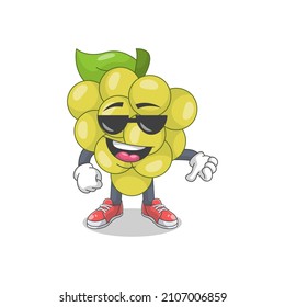 Cute Happy White Grape Thumbs Down Cartoon Vector Illustration. Fruit Mascot Character Concept Isolated Premium Vector