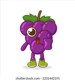 Cute Happy White Grape Thumbs Up Cartoon Vector Ilustración. Concepto de carácter de mascota de frutas aislado
