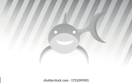 Cute happy white shark illustration under the sea. Vector illustration using golden ratio and grey colors