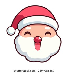 Cute happy winter Christmas Santa Claus head cartoon style in vector. flat design.