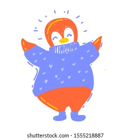 Cute Happy winter Penguin in sweater and winter boots