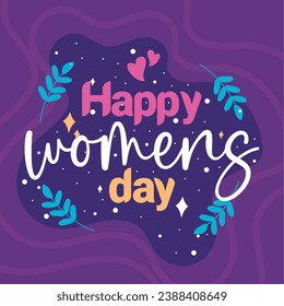 Cute happy women day poster with text and leaves Vector