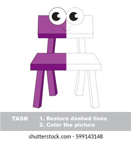 Cute happy wooden chair. Trace and color the colorless half. Dot to dot educational game for kids.
