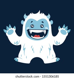 Cute Happy Yeti Laughing Loudly With Both His Hands Up Vector Illustration 