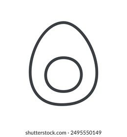 Cute hard boiled egg icon. Hand drawn monochrome illustration of an egg half isolated on a white background. Vector 10 EPS.