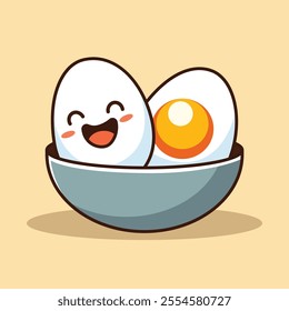 Cute Hard Boiled Eggs Cartoon Icon Illustration. food Icon Concept Isolated Premium Vector. Flat Cartoon Style.