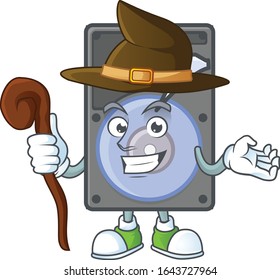 A cute hard disk performed as a witch on the stage