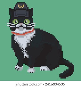 Cute hardworking kitty, pixel art meme