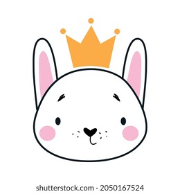 Cute Hare Animal Head Wearing Gold Crown Vector Illustration